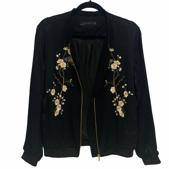 Zara Satin Embroidered Floral Bomber Jacket S EUC - Picture 7 of 12